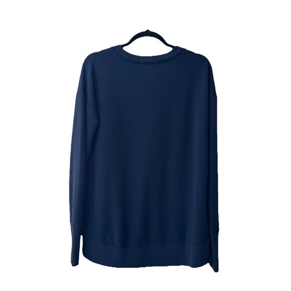 Athleta Womens Coaster Luxe Sweatshirt Navy Blue Size Small High Lowe Thumbholes - Picture 3 of 10